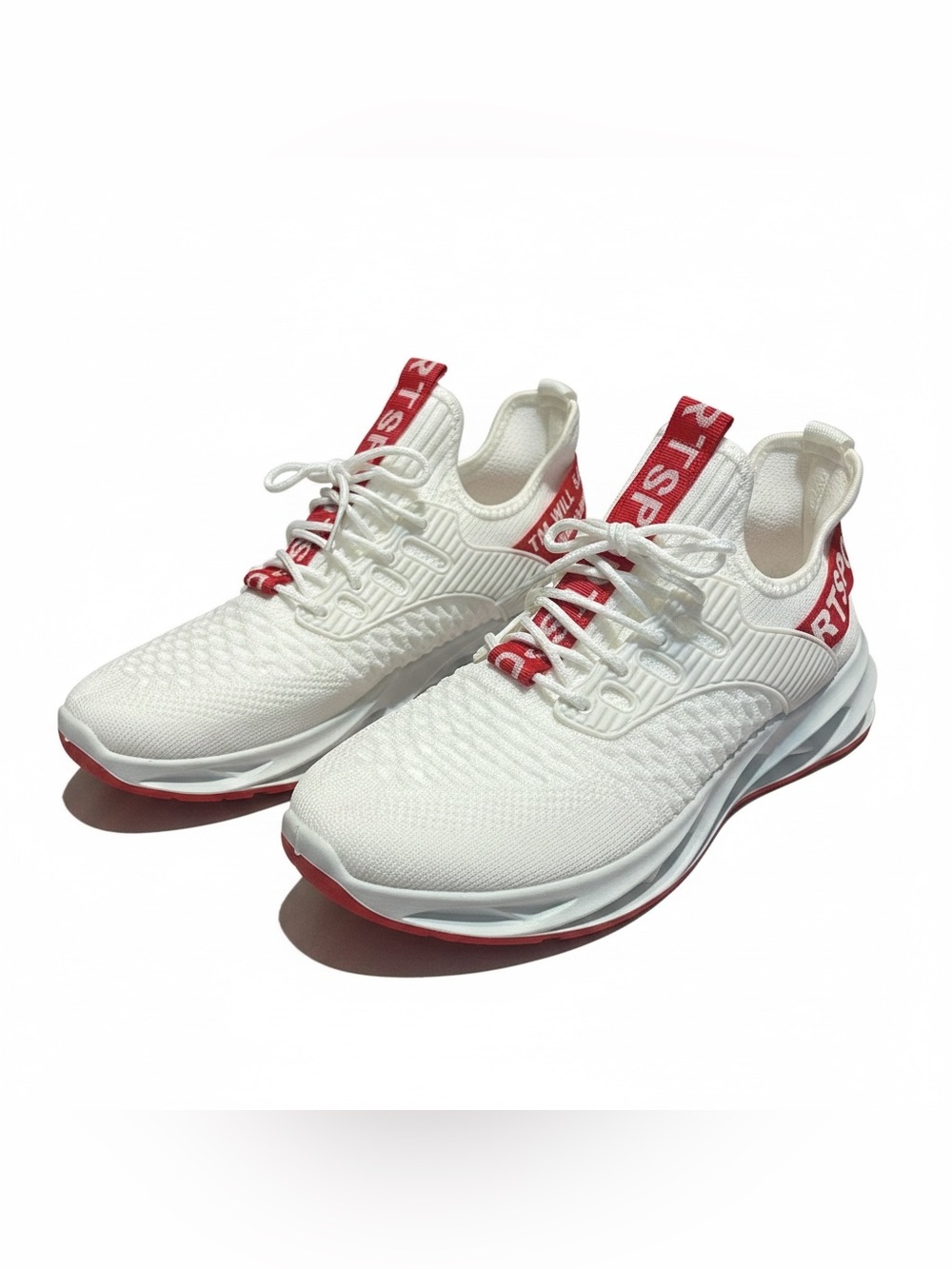 White & Red Men’s Knit Running Sneakers